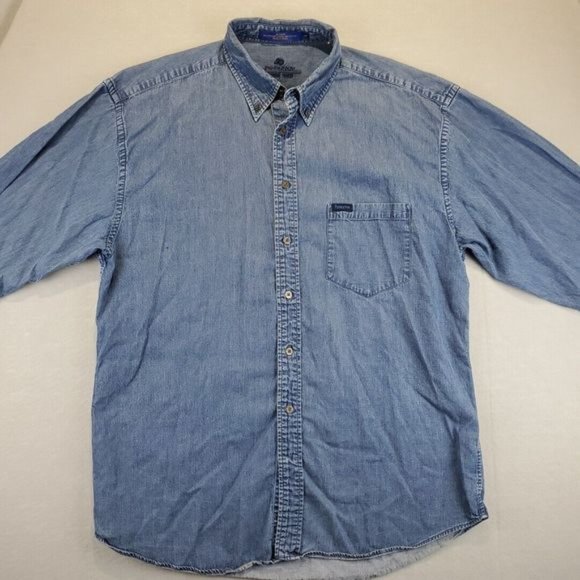 Pendleton Blue Denim Men's Button Dress Shirt Long Sleeve Embroidered Tag L - Picture 2 of 7